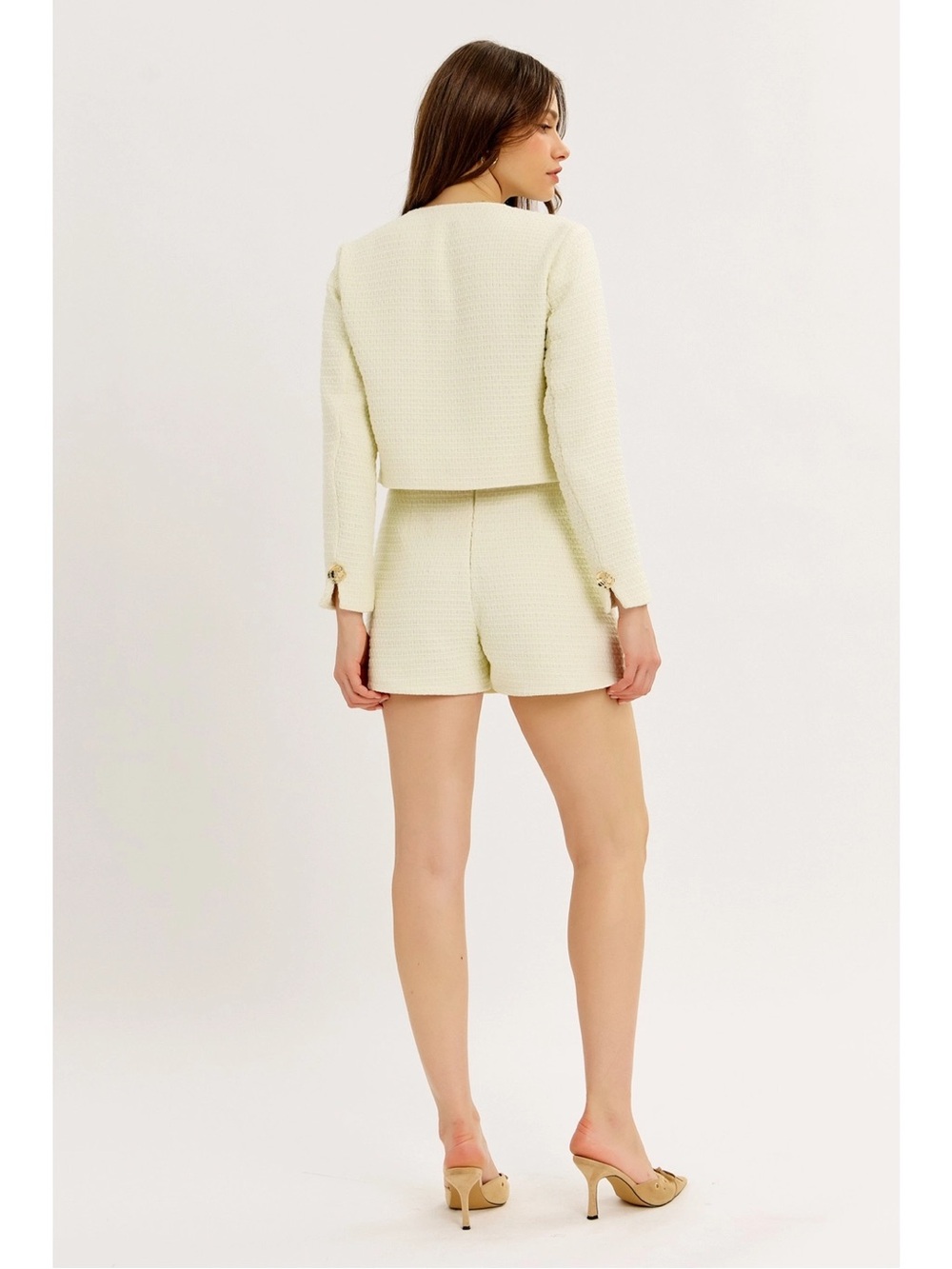 Cream Tweed Pleated Mini Skort and Jacket Set - 732 - Picture 5 of 14